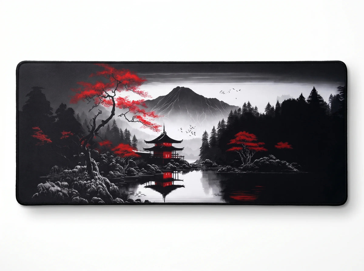 KURENAI Tapis de Souris XXL Paysage Montagne Lune Rouge Japonais 900x400mm DragonGlide